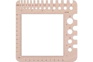 LEMLIN Knitting Needle Gauge, Regla de calcetines, medida de aguja para agujas de ganchillo, tarjeta de control cuadrada de madera, herramienta de punto, para medir el grado de tejido, grosor del hilo 15 x
