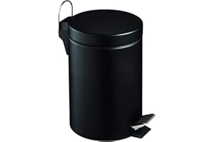 HOMION 5L Litre Round Pedal Bin Stainless Steel Toilet Bath Bathroom Kitchen Bin with Inner Bucket 5 Liter (Black)
