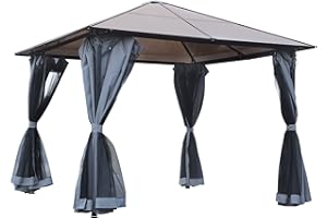 Outsunny Cenador de Jardín 3x3 m con Marco de Aluminio Pabellón de Exterior con Techo de Policarbonato 4 Cortinas Laterales y 4 Mosquiteras con Cremalleras Gazebo para Fiestas Eventos Multicolor