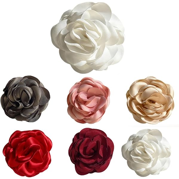 Spilla Grande A Forma Di Rosa Rossa In Raso - Accessorio Moda Donna Per Abiti, Cappotti, Sciarpe - Regalo Matrimonio - 3