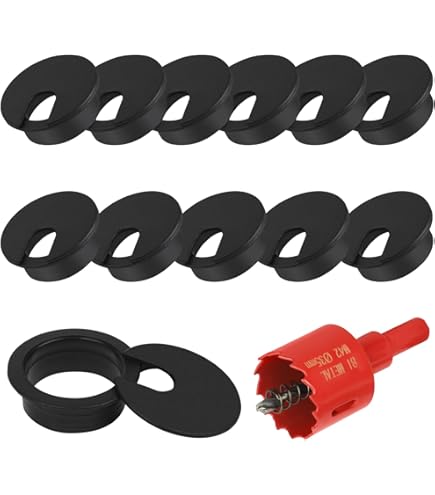 Kit Passacavi Per Scrivania Flintronic - 6 Copriforo + Sega A Tazza 60mm, Nero