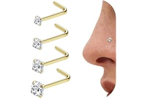 Diamday 20G 4Pcs Piercing Nez Anneaux L Forme Acier Inoxydable Nostril Piercing Set Hypoallergénique Tire Bouchon Nez Anneaux Corps Bijoux pour Femmes Hommes 1.5mm 2mm 2.5mm 3mm