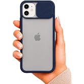 Apple iPhone 12 Mini ile uyumlu Kılıf Slayt S&uuml;rg&uuml;l&uuml; Arkası Buzlu Lensi Kapak - Lacivert