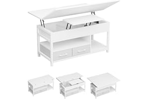 KIMENICH Mesa de Centro de Altura Ajustable, 3 en 1, Multifunción, Mesa de Salón, Mesas de Café con 2 Cajones, Almacenamiento Oculto, Compartimento Abierto, Mesas de Comedor, Sala de Estar, Oficina (Blanco)