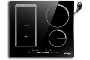 Cooksir Piano Cottura Induzione 4 Fuochi con Spina, Piano Cottura a Induzione 4 Fuochi da Incasso 59cm, 3500W, Zona Combinata per Grill, Comando a Sfioramento, 220V
