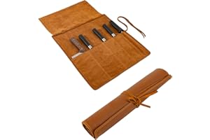 XITVVyg Leather Knife Bag,Heavy Duty Knife Roll Bag,Chef Knife Bag,Knife Bags for Chefs,Knife Carrying Case with 5 Slots, Knife Storage Bag for Home Kitchen Travel Camping