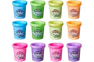 Play-Doh Slime Super Stretch, Multipack de 12 Pots de pâte atoxique pour Enfants, Couleurs Assorties, dès 3 Ans
