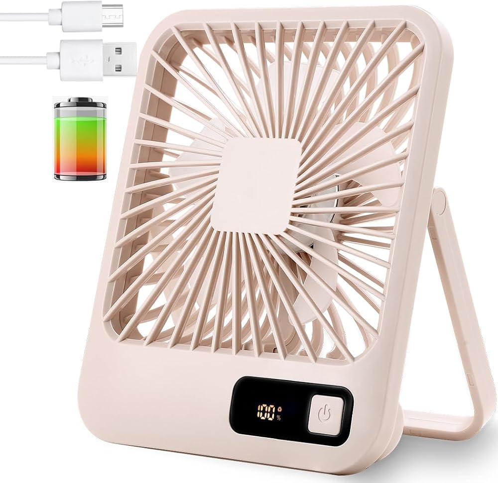 EITVLAGE Küçük Masa Fanı, Taşınabilir USB Şarj Edilebilir, 2000mAh Pil ve LCD Ekranlı Eğilebilir Katlanabilir Kişisel Mini Fan, Güçlü Rüzgar, Ultra Sessiz, Ofis, Ev, Kamp için 5 Hız Modu