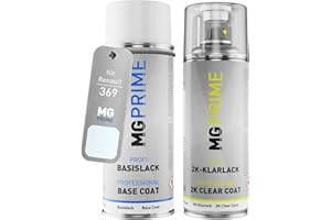MG PRIME Vernice per auto Kit bombolette spray 2K per Renault 369 Blanc Glacier/Arktis-Weiss Bomboletta a spruzzo vernice di base 2 componenti vernice trasparente