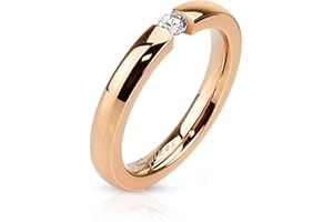 Bungsa Rose Gold Ring with Zirconia Crystal Stone Stainless Steel Highly Polished for Women Engagement Ring Size 49-62 (Ring Finger Ring Partner Rings Engagement Rings Wedding Rings Women's Ring