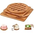 Efbock Bamboo Trivet, Home Kitchen Bamboo Hot Pads Trivet, Heat Resistant Pads, Square and Round (Multi-Size, Pack of 4)