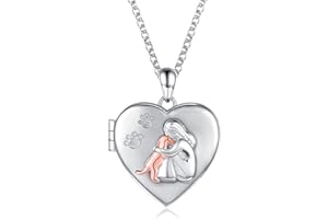 Dog Locket Necklace Sterling Silver Heart Pet Locket Holds Pictures Memorial Jewelry Gifts for Dog Lover Women Mom to Keep Dogs Near to You