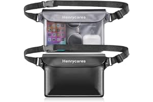 Henrycares 2-Pack Waterproof Pouch Bag for Swimming, IPX8 Waterproof Bumbag with Adjustable Waist Strap, Protect Phone Wallet Passport, for Beach, Paddle Board, Camping, Travel (Black+Crystal Grey)