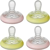 Tommee Tippee Night Breast Shape Pacifier, Skin Like Texture, Symmetrical Anatomical Design, 0-6 Months, Set of 4