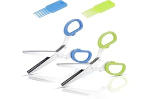 LZYMSZ 2PCS Stainless Steel Herb Scissors with 5 Blades, Multipurpose Kitchen Cutting Shearring Mincer Tool with Cleaning Comb, Ideal Garden Gadgets for Shredding Vegetables, Paper, Basil, Parsley, Cilantro