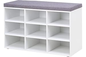 VASAGLE Shoe Bench, Storage Bench with Padded Seat, with Cushion, 9 Compartments, Adjustable Shelves, for Living Room, Hallway, 30.3 x 78.5 x 48 cm, Cloud White LHS009W14