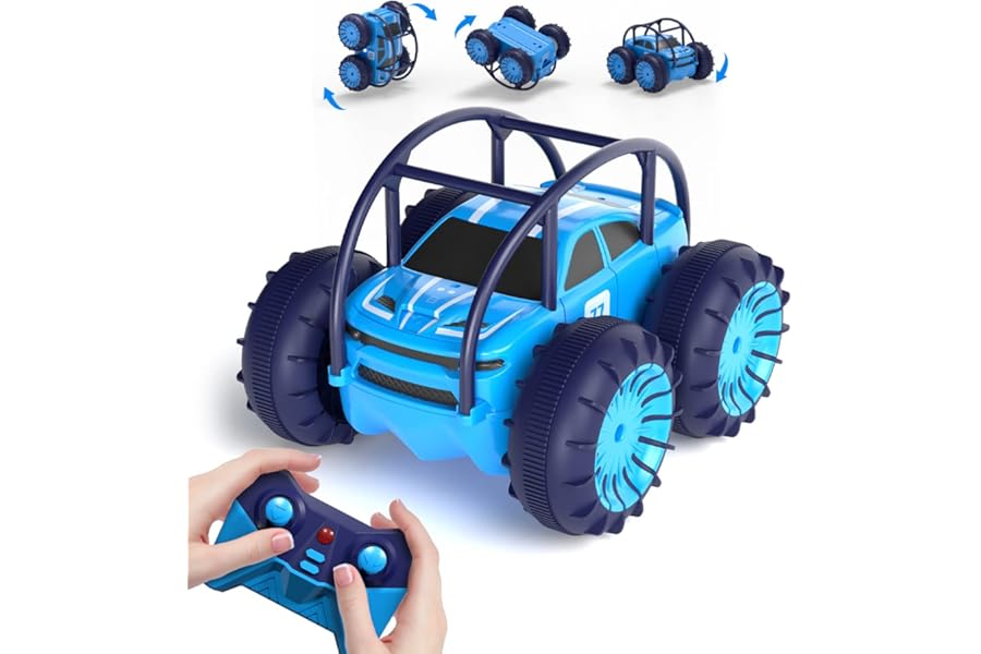 MaxTronic Fast Direct Charging Remote Control Cars, 360° Flip Waterproof Stunt Car with ON/OFF Cool LED, 2.4GHz 4WD Indoor Outdoor Kids RC Toy Gift ideas for Kids Boys Girls