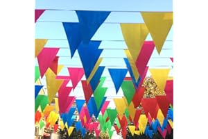 APUKESE 80 Metros,150 Banderines Fiesta Multicolor, tamaño 16x25 cm, Ideal para Celebraciones (cumpleaños, Fiestas...). Material sintético de Larga duración. Ideal para el Exterior de tu Negocio