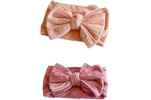 FEIFEI'S BOW 2PCS Newborn Baby Girls Rabbit Headband Soft Elastic Bow Turban Knot Hair Band Toddlers Headbands Set gift (Mix01)