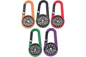 FDCGAS kompass schlüsselanhänger - 5 Stücke Kompass Schlüsselanhänger Bunte Karabiner Kompass Kunststoff Kompassclips Taschenkompass Gürtelclips Für Outdoor Camping Party Spielzeug