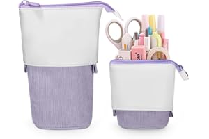 Xespis Piórnik z zamkiem błyskawicznym, teleskopowy piórnik 2 w 1, stojący piórnik dla dziewcząt, prezent dla dziewcząt, 7, 8, 9, 10, 11, 12 lat, fioletowy, Fioletowy sztruks, Piórnik