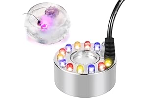 VEGENA Nebulizzatore ad ultrasuoni, mini generatore di nebbia, nebulizzatore a ultrasuoni, mini macchina per nebbia, 12 LED Mister Fogger Water Fountain Pond Fog Machine 12 LED Three Color Gradient Atomizer