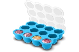 Samuelworld Weaning Baby Food Storage Containers with Clip-On Lid, Flexible Silicone Baby Food Freezer Safe Storage Tray, 12x Food Grade Baby Food Pots for Baby Puree, Souper Cubes, Breastmilk - Blue
