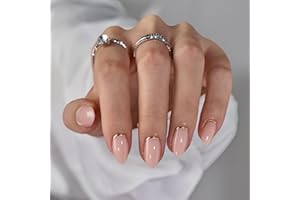 BTArtbox Press on Nails Almond - Short False Nails with Gold Foil Design, 30 Pcs Stick on Nails for Women, Supremely Fit & Glossy Fake Nail in 15 Sizes, Gold End