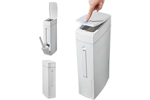 ggtuyt Toilet Brushes Holders Bathroom Trash Can 4x8x17in 4.5L Slim Bathroom Bin with Toilet Brush Holder Press-Opening White Rectangular Toilet Can for Toilet Space Saving