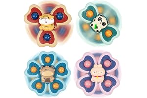 Vicloon Spinner Sugkopp, 4 st sugkoppsleksaker för spädbarn, bubbelfria roterande leksaker, badleksak, badleksak, pool, sensoriska pedagogiska spel för spädbarn och barn