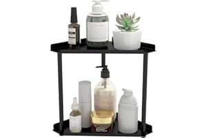 Jesginboo Organiseur de comptoir de Salle de Bain à 2 Niveaux Étagère d'angle Étagère de Rangement pour Cuisine Épices Maquillage, Design Moderne, Noir