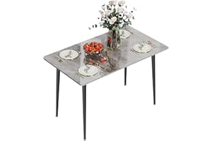 ‎FATIVO FATIVO Esszimmertisch Marmor Esstisch 120x70cm, Küchentisch klein 4 Personen schmaler Esstisch einfach Wohnzimmer Grau Hochglanz Skandinavisch Tische für Esszimmer Restaurant Metall Tischbeine