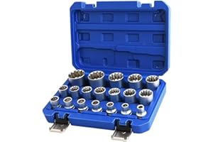 QNKAA Spline Socket Set 1/2" Drive Universal Metric 8-32mm 12-Point Cr-V Socket Kit 19pcs