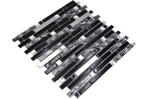 CONWIRE Piastrelle a mosaico, traslucide, in acciaio inox nero, in vetro di cristallo di acciaio nero, per parete, bagno, doccia, cucina, cucina, rivestimento, vasca da bagno, mosaico, pannello mosaico