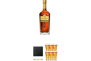 UNBEKANNT Metaxa 12* Sterne 12 Jahre alt 0,7 Liter + Schiefer Glasuntersetzer eckig ca. 9,5 cm Durchmesser + Metaxa Spyro 6 x Gläser mit Eichstrich 2cl und 4cl
