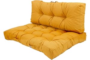 DECO ARTS Coussin Palette - Lot de 2 Matelas Palettes pour extérieur ou intérieur - Coussins Capitonnés Moelleux - Déperlant et antiUV - Assise 120x80cm - Dossier 120x40cm - Jaune Miel - Déco Arts