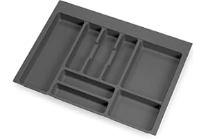 EMUCA - Organizador de Cubiertos, organizador cajón de cocina, cubertero 636x482mm, 8 compartimientos, módulo 70cm, Plástico, Gris Antracita