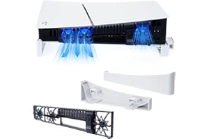 Anpress PS5 Slim Horizontal Stand with Slient Cooling Fan, Compatible with Playstation 5 Slim Disc & Digital Editions Console, Built-in Cool LED Light, Extra USB 3.0 Port, PS5 Slim Accessories