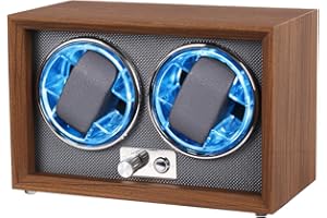 Gziztx Automatischer Uhrenbeweger, 2 Steckplätze, mit blauem LED-Licht, USB-DC Aufladung Uhrenbeweger,Netzteil, leiser Motor, 4 Rotationsmodi, 2 Steckplätze