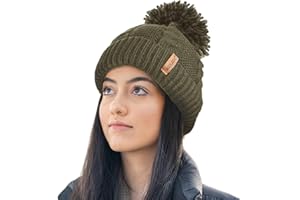 RockJock Ladies STORMACTIVE 100% Waterproof Warm Cable Knit Winter hat with Pompom and Thermal Cosy Liner