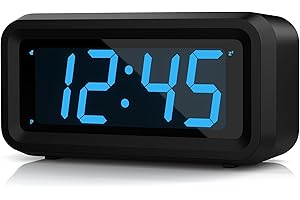 KWANWA Sveglia Digitale,Sveglia da Comodino,LED Sveglia con Grande 1.2 '' Time Display LED, Batteria AA Alimentato Solo, Funzione Snooze, Senza Ticchettare (Display blu)