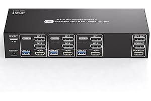 TJCXELE 8K60Hz HDMI+2 Displayport KVM Switch 3 PC 3 Monitores USB 3.0 Conmutadores KVM Triple Monitor 4k144Hz para 3 PC Comparte 3 Monitores y 4 Dispositivos USB 3.0 con Control Remoto y 3 Cables USB