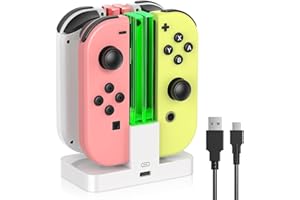 FastSnail Charging Dock Compatible with Nintendo Switch for Joy Con & OLED Model Controller with Lamppost LED Indication, Charger Stand Station with Charging Cable-White