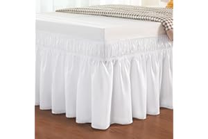 Vocander Double Bed Valance Sheet White, Bed Skirt Pleated Wrap Around 135 x 190 cm for Double Size Bed Frame & Platform, Easy to Install Machine Washable