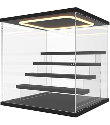 Nonemey Transparante Acryl Vitrinestandaard met Led Licht, 2/3/4/5/6 Lagen Opslag Vitrinekast Stofdichte Organisator Acryl Doos voor verzamelobjecten Beeldjes (Hout, 2Tier-30*11.5*20 cm