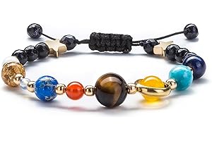 GAUEIOUR Planet Bracelet,Bracelet of The Nine Planets of The Solar System and The Milky Way,Adjustable Rope Natural Stone Astronomical Jewelry, Artistic Gifts for Boys and Girls