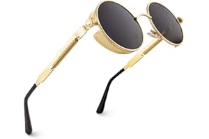 CGID E72 Lunettes de soleil homme femme ronde polarisées inspirées du style retro Steampunk en cercle métallique