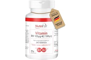Vitamin D3 + K2-240 tabletter - högdoserad - optimalt biotillgänglig - tysk produktion och laboratorietestning - NutriFair