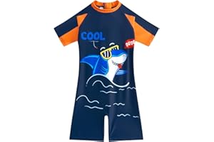 JiAmy Bañador Niño Verano Una Pieza Protección UV Cortas/Largas Mangas Traje de Baño con Cremallera Delantera y Cuello Redondo para Natación/Playa 8-12 Años