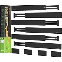 Utoplike Bamboe ladeverdelers groot, 4 inch hoge verstelbare keukenladen organizers voor kleding, veerbelast, werken in badkamer, dressoir, bureau, 4 stuks, zwart